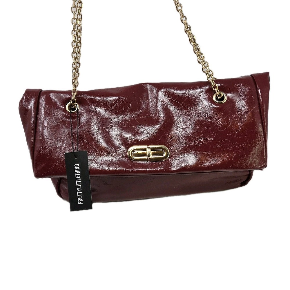 PrettyLittleThing Red Distressed PU Fold Over‎ Clasp Shoulder Bag CNI1636/14/48